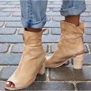 Free People Golden Road Peep Toe Leather Tan Ankle Bootie Shoes Size EU 38 US 8